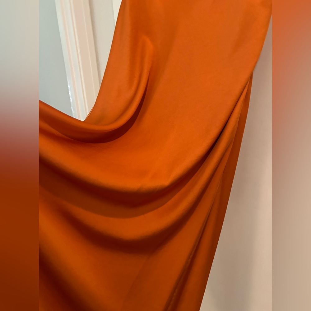 A.L.C. Blakey Cut-Out Satin Midi Dress Smocked Back Rust Orange Size 4 - Picture 12 of 13